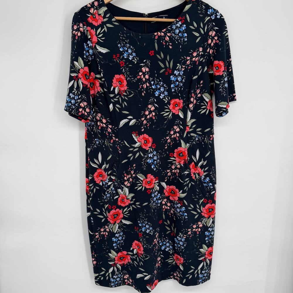 Lands' End Dress Women's 14 Dark Floral Ponte Knit Shift‎ Classic Traditional